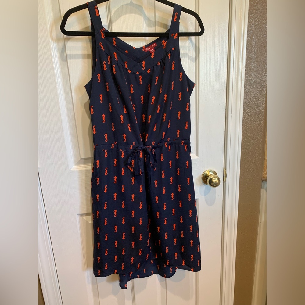 Merona Navy Blue Dress with Orange Seahorse Print